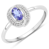 0.31 Carat Genuine Tanzanite and White Diamond 14K White Gold Ring