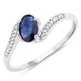 0.53 Carat Genuine Blue Sapphire and White Diamond 14K White Gold Ring