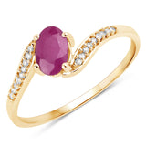 0.57 ct Genuine Ruby and White Diamond 14K Yellow Gold Ring for women