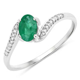 0.49 Carat Genuine Zambian Emerald and White Diamond 14K White Gold Ring