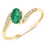 0.49 ct Genuine Zambian Emerald and White Diamond 14K Yellow Gold Ring for women