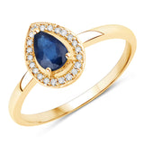 0.48 Carat Genuine Blue Sapphire and White Diamond 14K Yellow Gold Ring