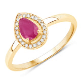 0.46 Carat Genuine Ruby and White Diamond 14K Yellow Gold Ring