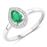 0.41 Carat Genuine Zambian Emerald and White Diamond 14K White Gold Ring