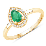0.41 ct. Genuine Zambian Emerald and White Diamond 14K Yellow Gold Ring
