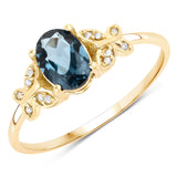 0.93 Carat Genuine London Blue Topaz and White Diamond 14K Yellow Gold Ring