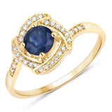 0.73 ct Genuine Blue Sapphire and White Diamond 14K Yellow Gold Ring