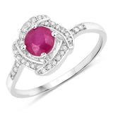 0.63 Carat Genuine Ruby and White Diamond 14K White Gold Ring
