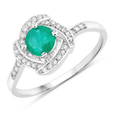 0.50 ct Genuine Zambian Emerald and White Diamond 14K White Gold Ring