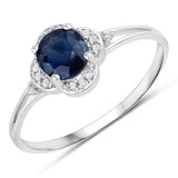 0.69 Carat Genuine Blue Sapphire and White Diamond 14K White Gold Ring