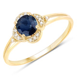 0.69 Carat Genuine Blue Sapphire and White Diamond 14K Yellow Gold Ring