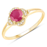 0.59 ct Genuine Ruby and White Diamond 14K Yellow Gold Ring