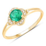 0.46 ct. Genuine Zambian Emerald and White Diamond 14K Yellow Gold Ring