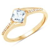 0.88 Carat Genuine Aquamarine and White Diamond 14K Yellow Gold Ring