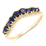 0.79 Carat Genuine Blue Sapphire and White Diamond 14K Yellow Gold Ring