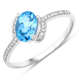 1.03 Carat Genuine Swiss Blue Topaz and White Diamond 14K White Gold Ring