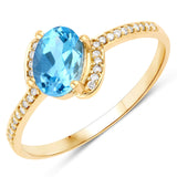1.03 Carat Genuine Swiss Blue Topaz and White Diamond 14K Yellow Gold Ring