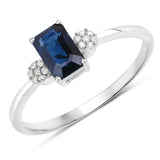 0.62 ct Genuine Blue Sapphire and White Diamond 14K White Gold Ring