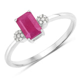 0.69 Carat Genuine Ruby and White Diamond 14K White Gold Ring