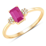 0.69 Carat Genuine Ruby and White Diamond 14K Yellow Gold Ring