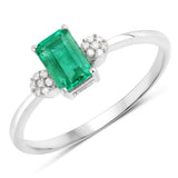 0.59 Carat Genuine Zambian Emerald and White Diamond 14K White Gold Ring