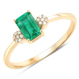 0.59 ct Genuine Zambian Emerald and White Diamond 14K Yellow Gold Ring