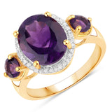 3.819 Carat Genuine Amethyst and White Diamond .925 Sterling Silver Ring