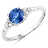 1.08 ct Genuine Blue Sapphire and White Diamond 14K White Gold Ring