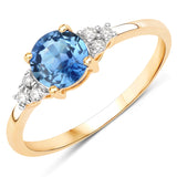 1.08 ct Genuine Blue Sapphire and White Diamond 14K Yellow Gold Ring