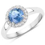 1.35 Carat Genuine Blue Sapphire and White Diamond 14K White Gold Ring