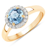 1.35 Carat Genuine Blue Sapphire and White Diamond 14K Yellow Gold Ring