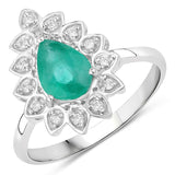 1.23 Carat Genuine Zambian Emerald and White Diamond 14K White Gold Ring
