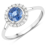 1.03 Carat Genuine Blue Sapphire and White Diamond 14K White Gold Ring
