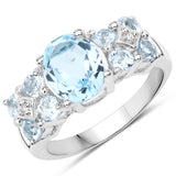 2.97 Carat Genuine Blue Topaz and White Topaz .925 Sterling Silver Ring