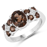 2.63 Carat Genuine Smoky Quartz & White Topaz .925 Sterling Silver Ring