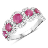 1.99 Carat Genuine Ruby and White Diamond 14K White Gold Ring