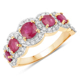 1.99 Carat Genuine Ruby and White Diamond 14K Yellow Gold Ring