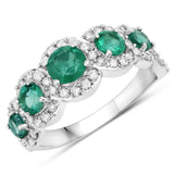 1.58 Carat Genuine Zambian Emerald and White Diamond 14K White Gold Ring