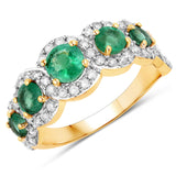 1.58 Carat Genuine Zambian Emerald and White Diamond 14K Yellow Gold Ring