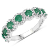 1.34 Carat Genuine Zambian Emerald and White Diamond 14K White Gold Ring