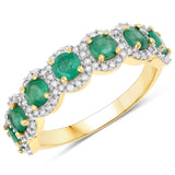 1.34 Carat Genuine Zambian Emerald and White Diamond 14K Yellow Gold Ring