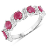 1.56 Carat Genuine Ruby and White Diamond 14K White Gold Ring