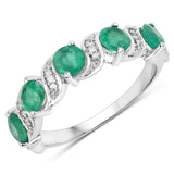 1.21 Carat Genuine Zambian Emerald and White Diamond 14K White Gold Ring