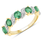 1.21 Carat Genuine Zambian Emerald and White Diamond 14K Yellow Gold Ring