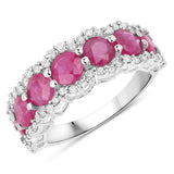 3.30 Carat Genuine Ruby and White Diamond 14K White Gold Ring