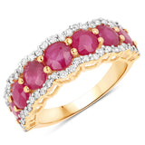 3.30 Carat Genuine Ruby and White Diamond 14K Yellow Gold Ring