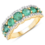 2.66 Carat Genuine Zambian Emerald and White Diamond 14K Yellow Gold Ring
