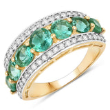 2.60 Carat Genuine Zambian Emerald and White Diamond 14K Yellow Gold Ring