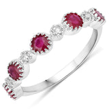 0.93 Carat Genuine Ruby and White Diamond 14K White Gold Ring