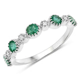 0.66 Carat Genuine Zambian Emerald and White Diamond 14K White Gold Ring
